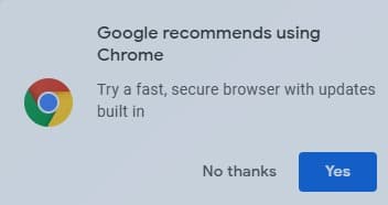 Chrome Edge notice
